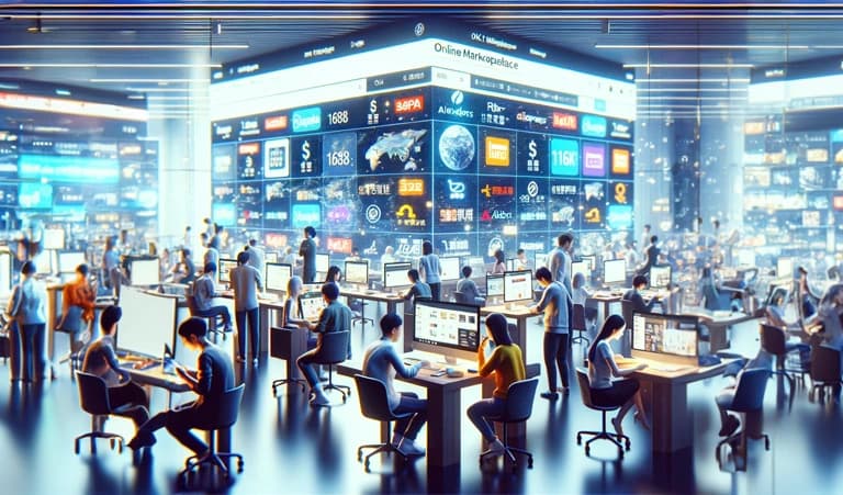 Orang sedang memilih marketplace secara digital