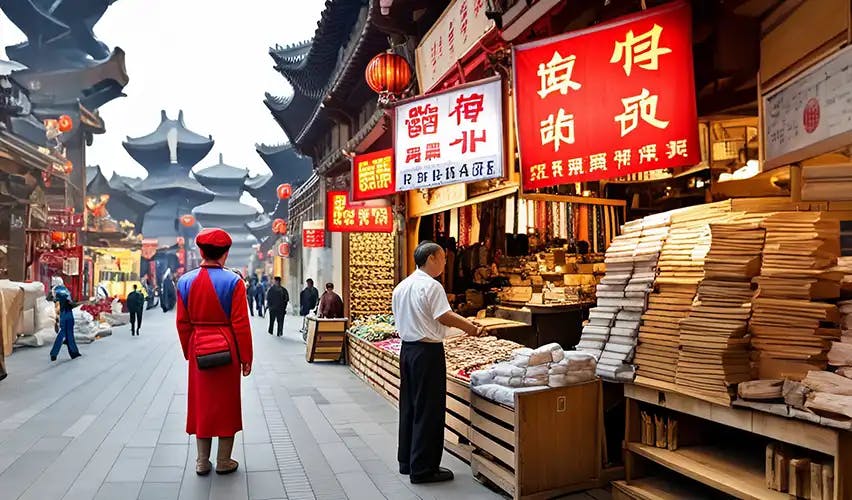 Orang sedang memilih dan mencari barang di market China