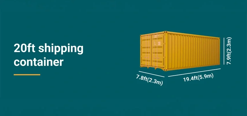 Diberi contoh dimensi container 20 ft dalam meter dan feet.